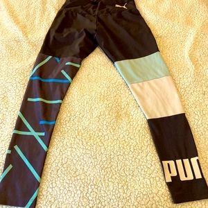 Puma Leggings Women Small Spell out Color Block Black
